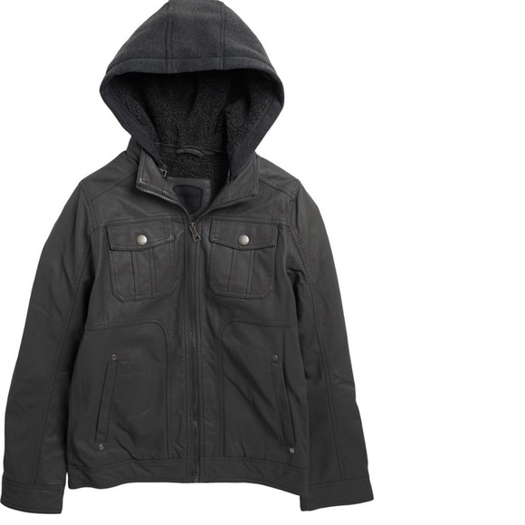 Other - Boys Faux Hooded Leather Jacket - 14/16